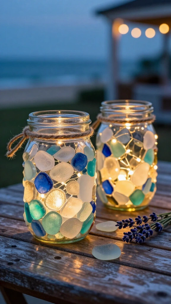 Nautical Sea Glass Mason Jar Lanterns