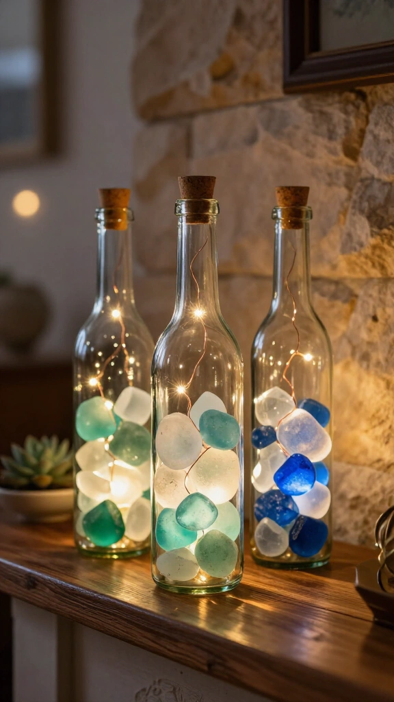 Sea Glass Wine Bottle Fairy Lights