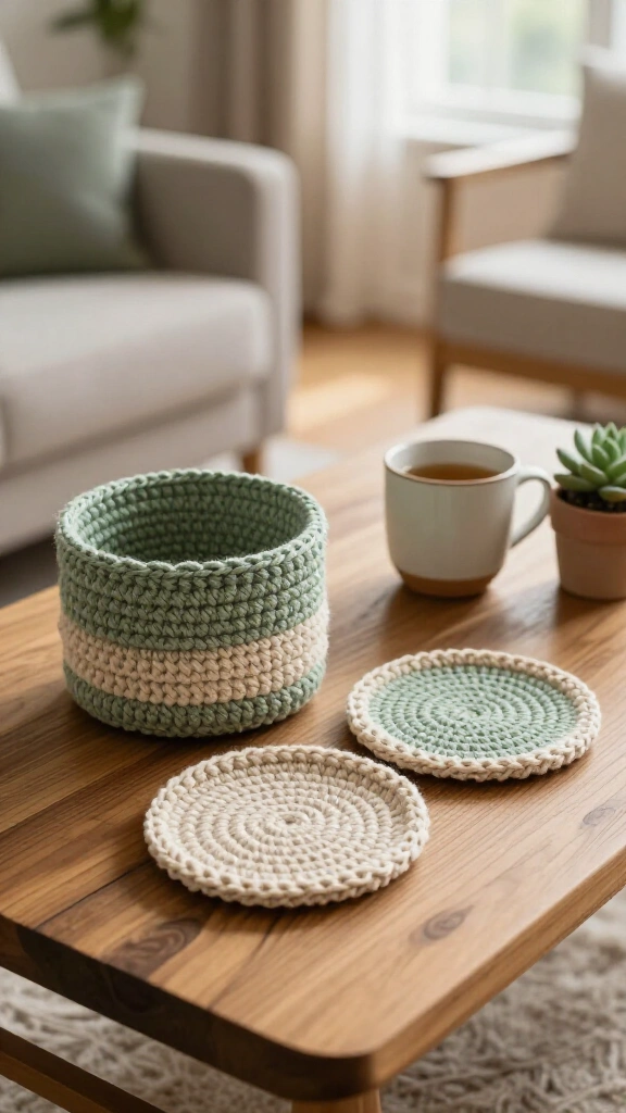 Nested Coaster Set in a Basket