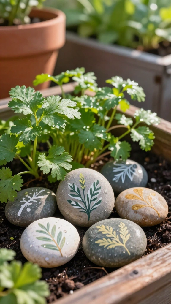 Painted River Stone Plant Markers