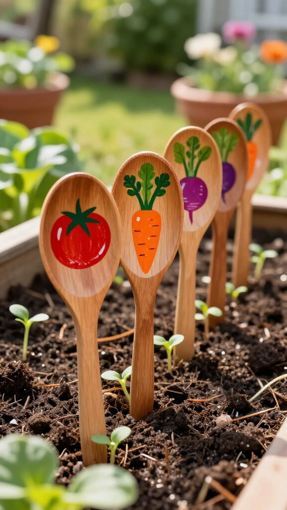 Painted Wooden Spoon Garden Stakes