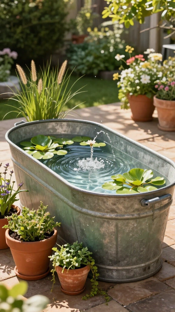 Painted Galvanized Tub Water Feature