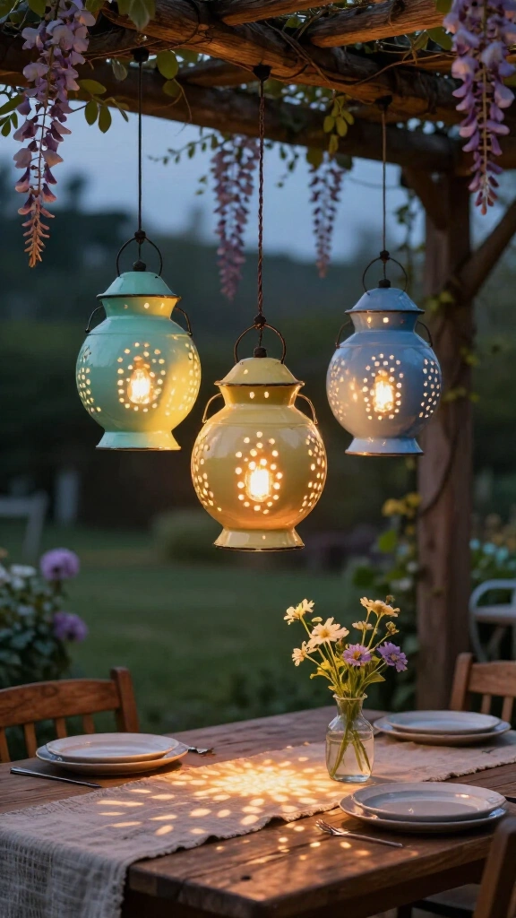 Upcycled Colander Hanging Lanterns