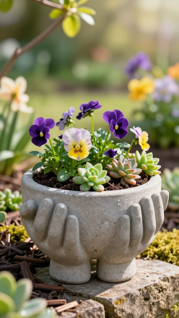 Cement Hands Planter Bowl