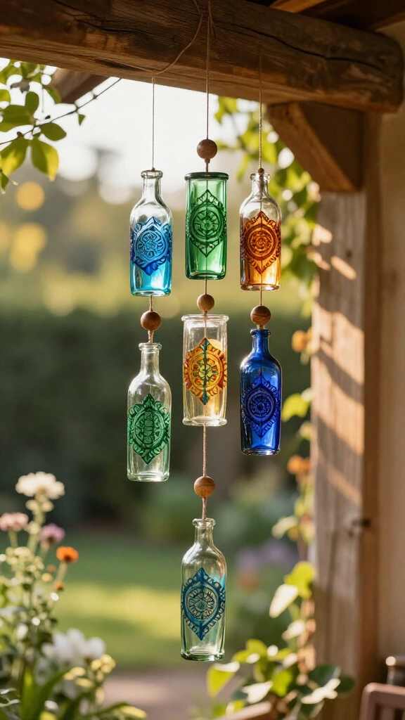 Painted Glass Bottle Wind Chimes