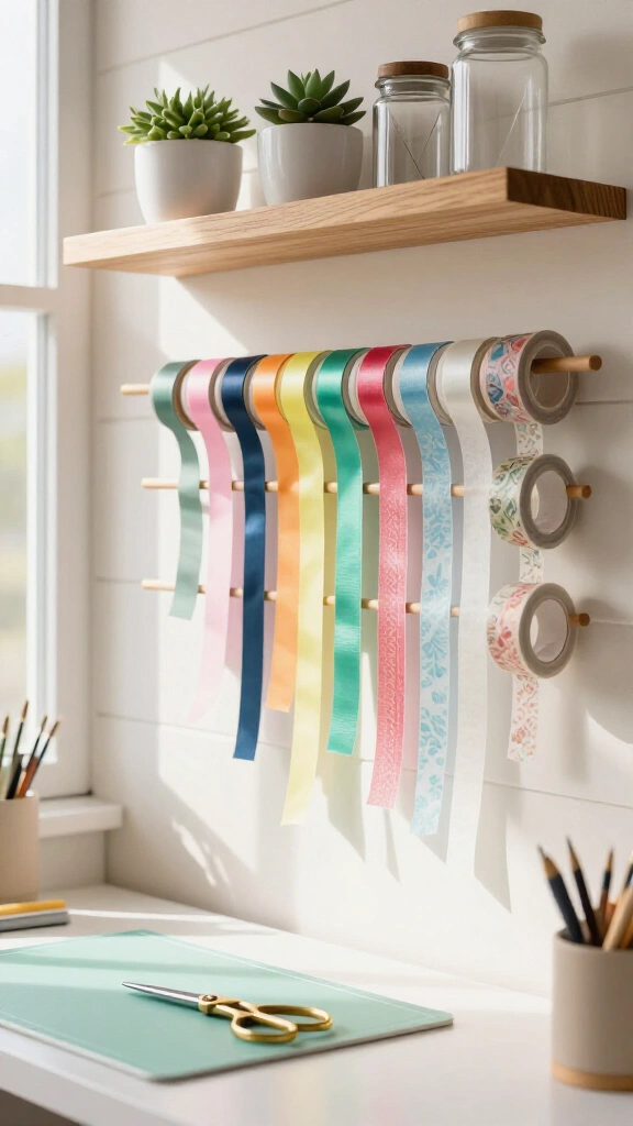 Vertical ribbon and vinyl hanging rods