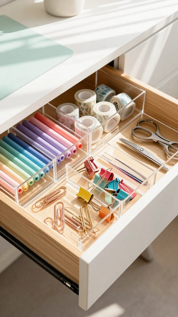 Clear desktop drawer organizers