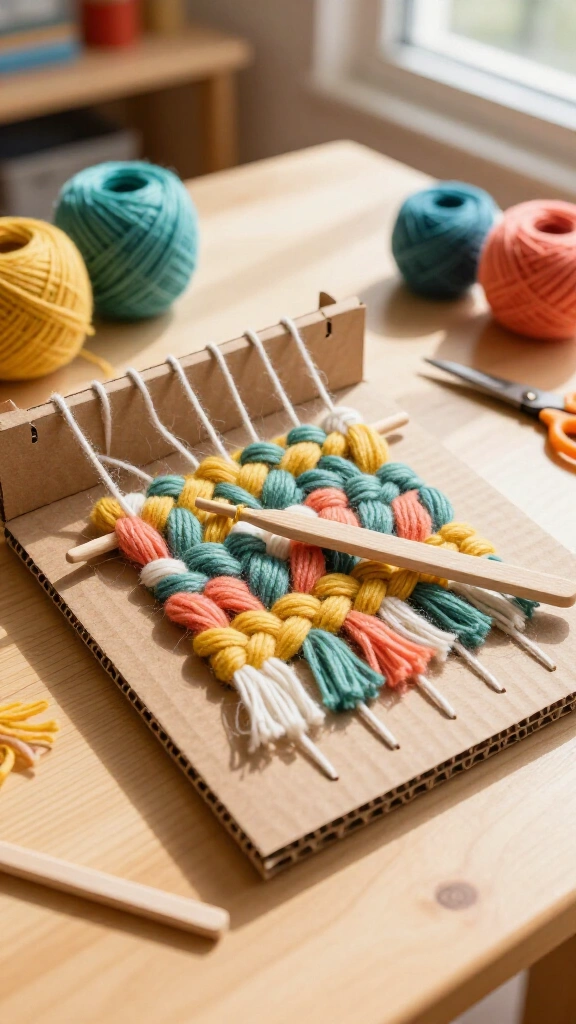 DIY Cardboard Loom Weaving