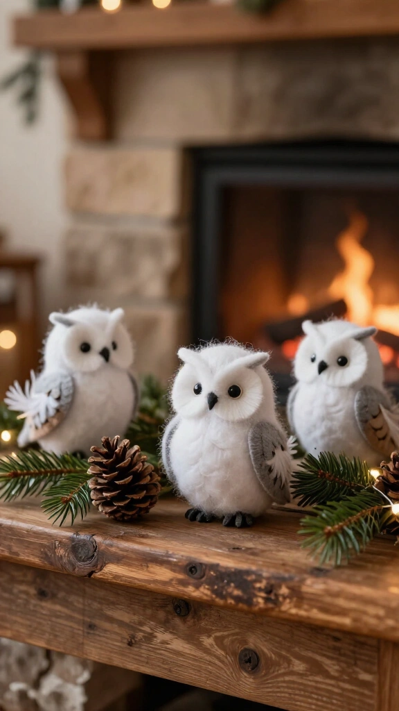 Pinecone Snowy Owl Figurines