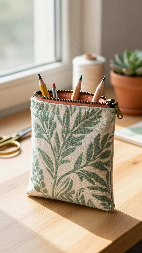 Flat-Bottom Zippered Pencil Pouch