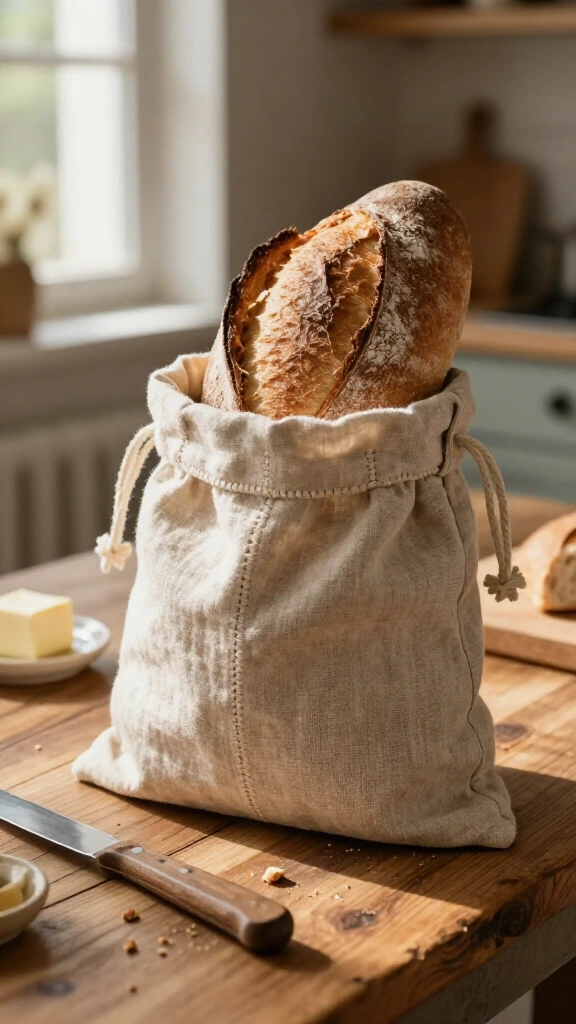 Rustic Drawstring Linen Bread Bag