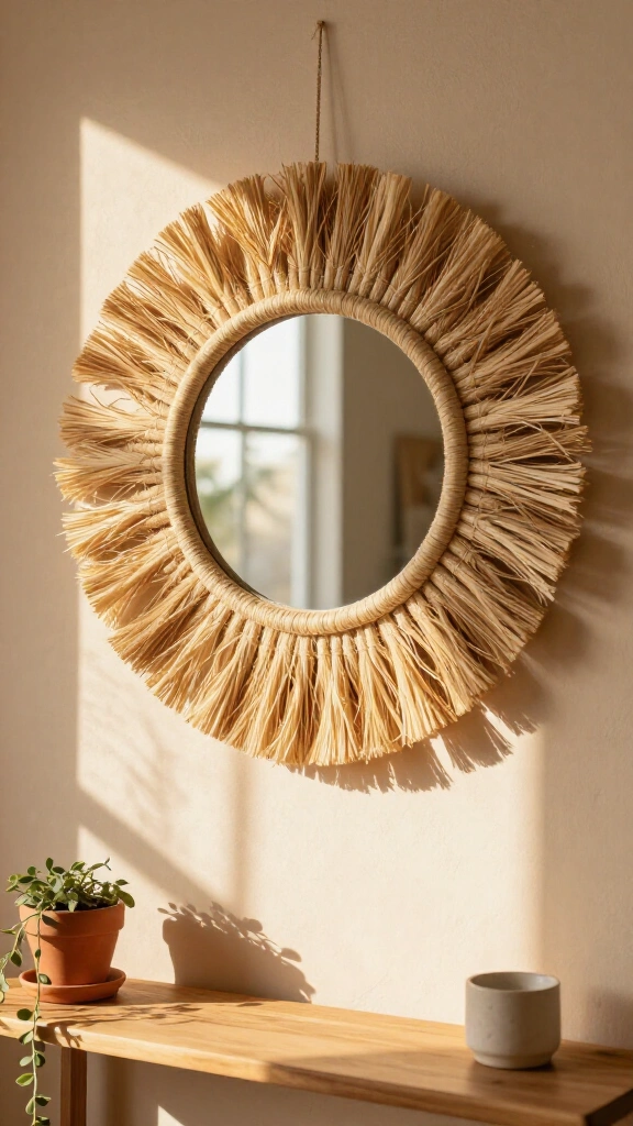 Boho Raffia Sunburst Mirror