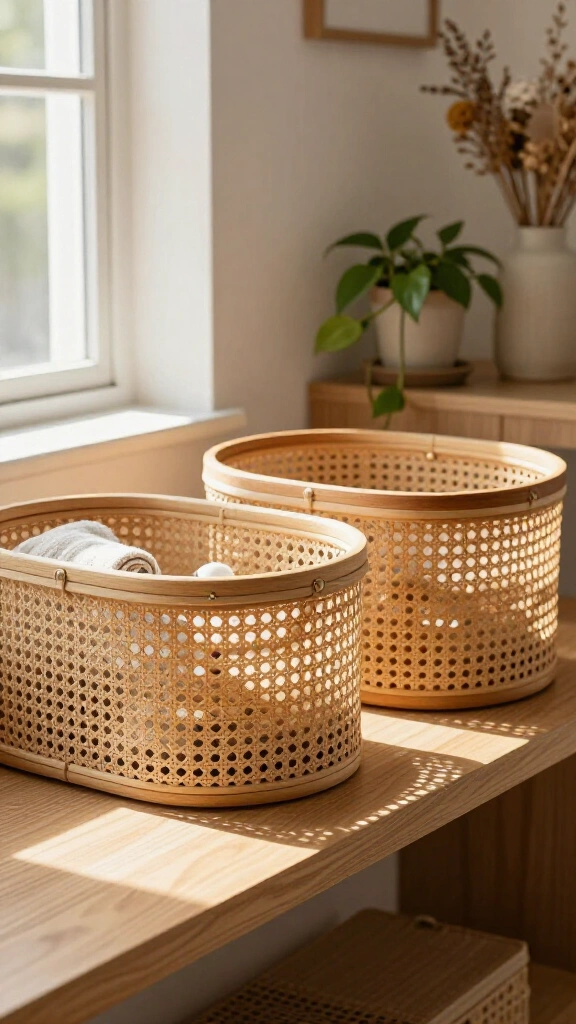 Woven Rattan Cane Storage Baskets