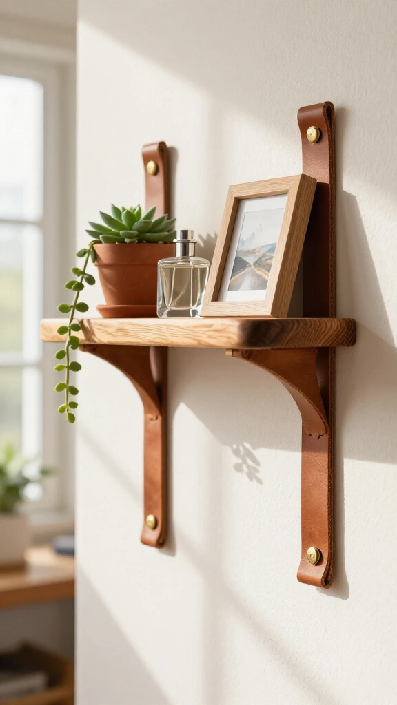 Leather & Wood Hanging Shelves