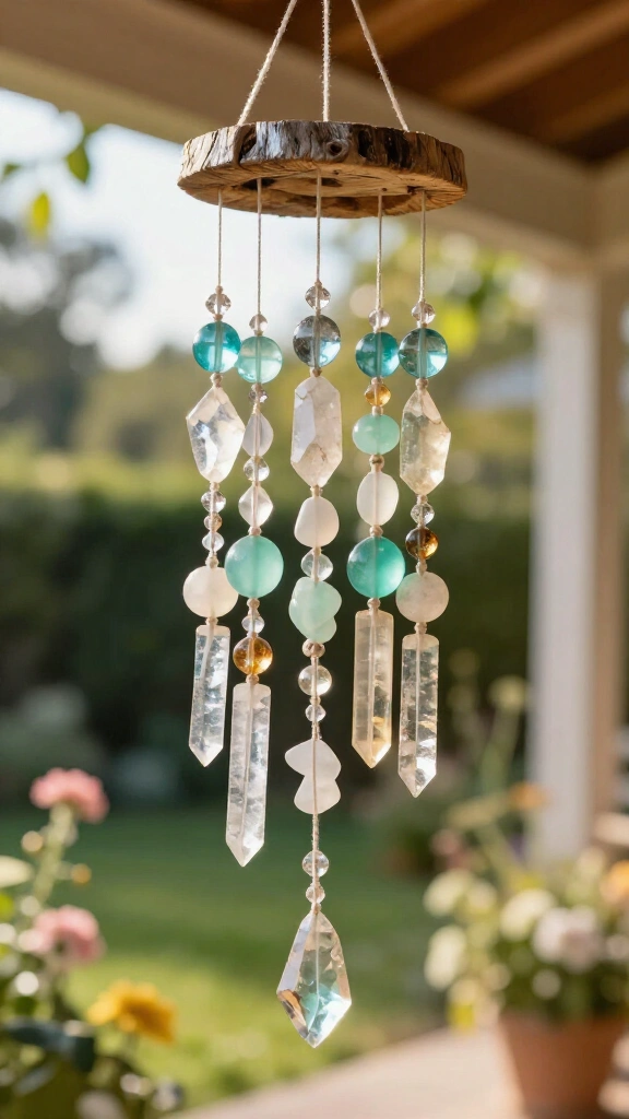 Raw crystal and glass bead wind chimes