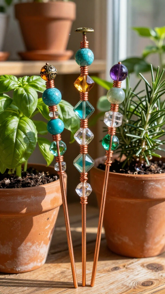Wire-wrapped bead garden stakes