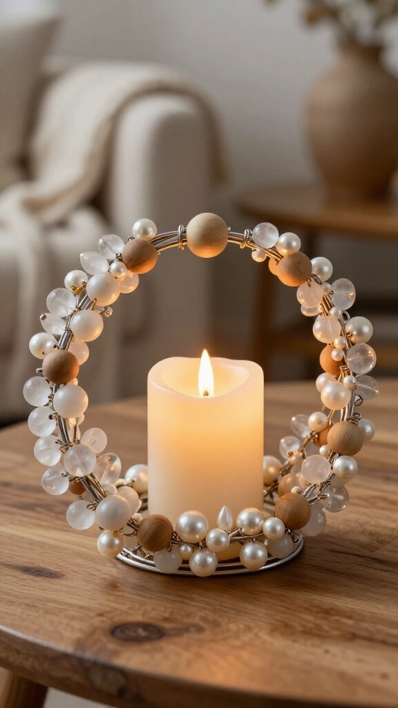 Beaded candle ring wreaths