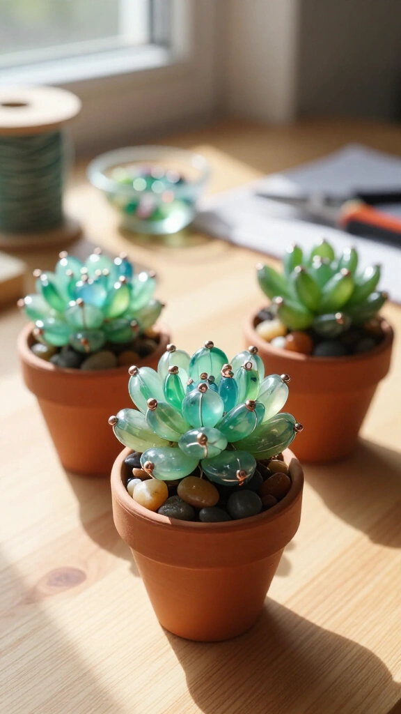 Miniature beaded succulent pots