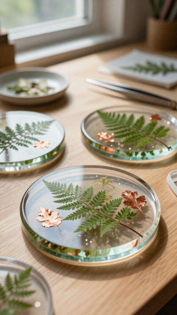 Calming Resin Coasters with Dried Ferns