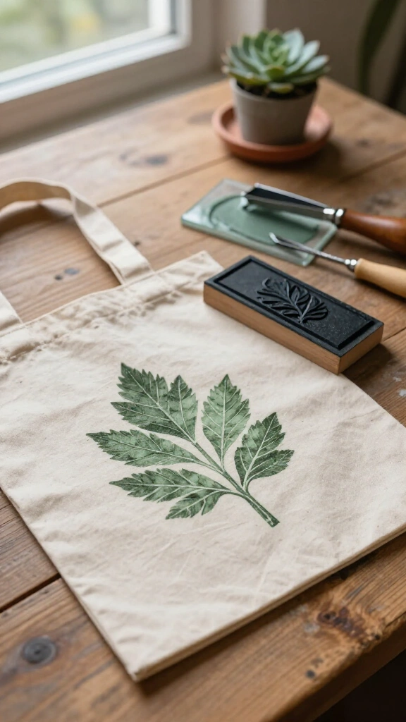 Linocut Block Printing on Cotton Bags