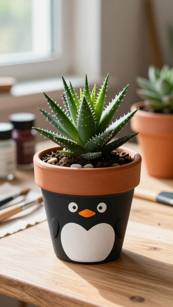 Clay Pot Penguin Planter