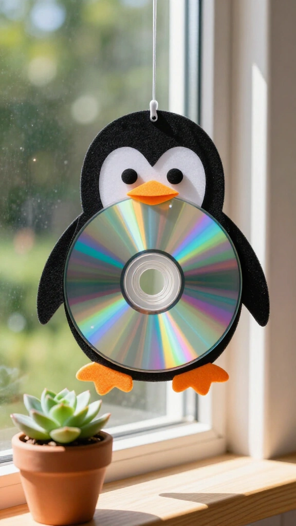 Shiny CD Penguin Sun-Catcher