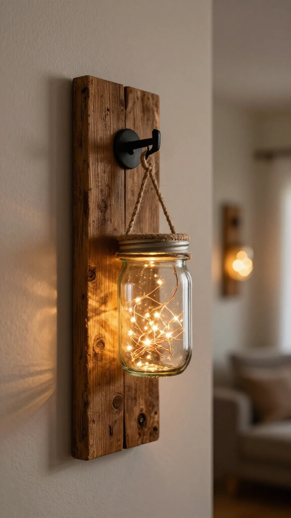 Rustic Wall Sconces with Fairy Lights
