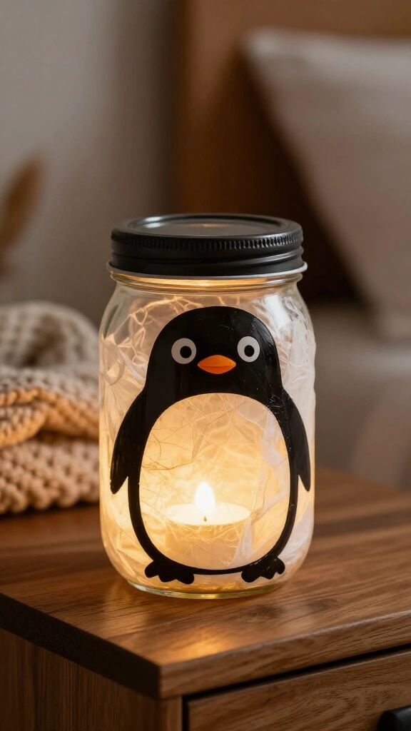 Mason Jar Penguin Luminary
