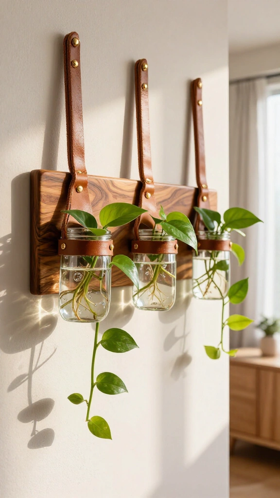 Leather Strap Wall Planter Trio