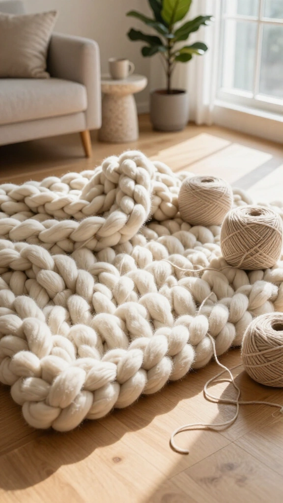 Chunky Hand-Knit Chenille Blanket