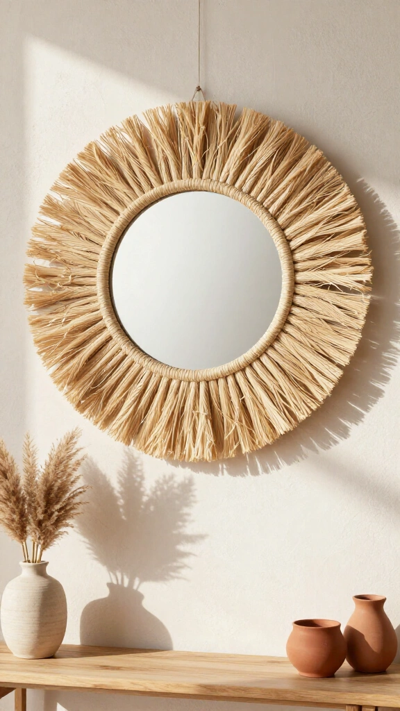 Boho Raffia Sunburst Mirror