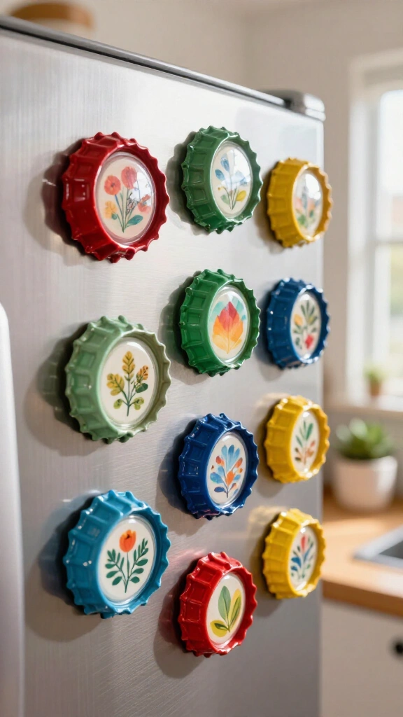 Upcycled Bottle Cap Fridge Magnets