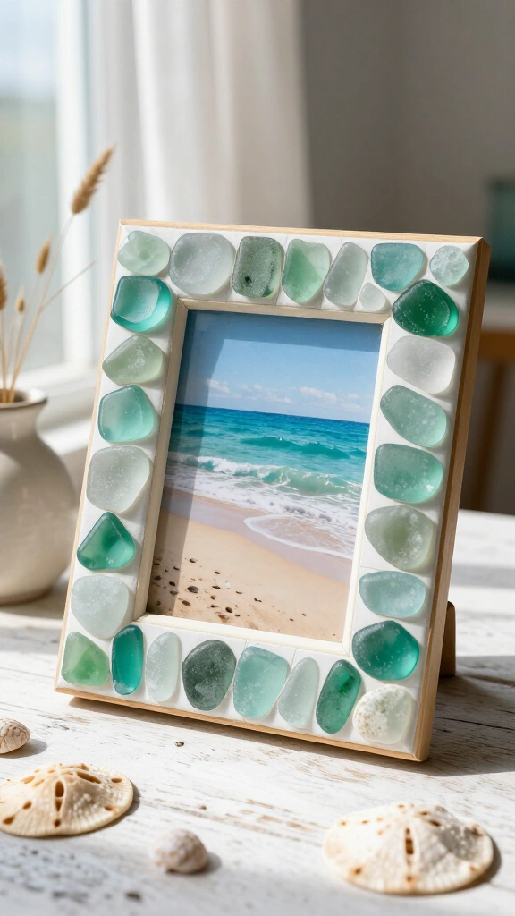 Sea glass mosaic picture frame