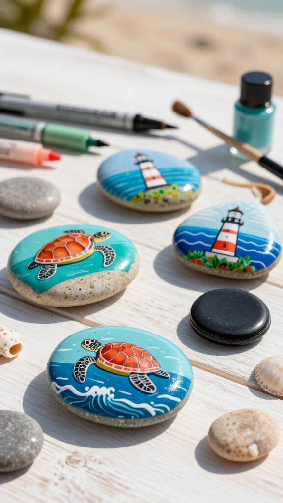 Painted coastal rock magnets