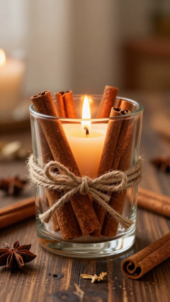 Rustic Cinnamon Stick Candle Wraps