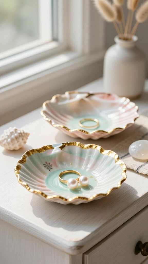 Seashell trinket dish with gold leaf