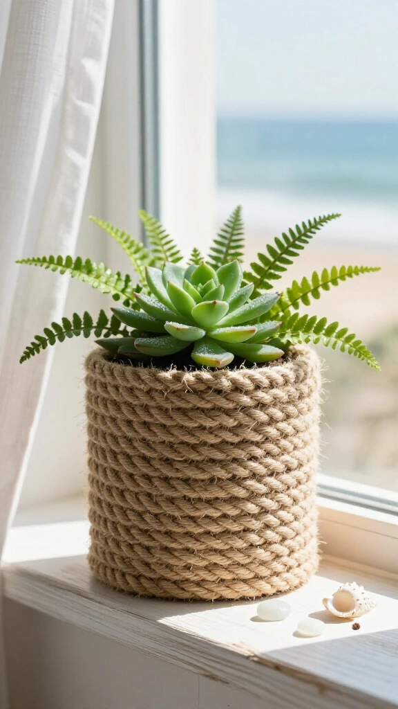 Nautical rope wrapped planter