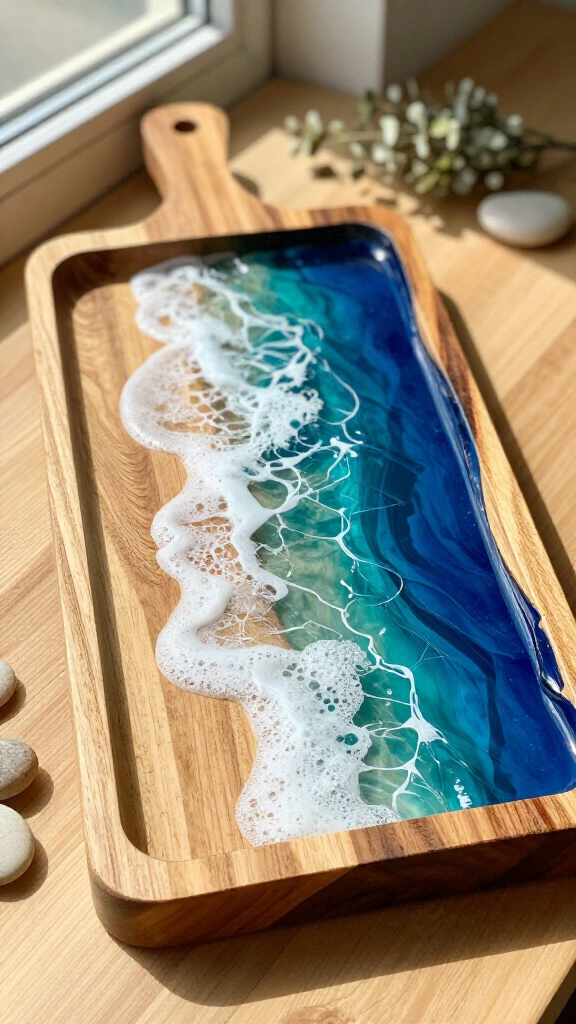 Ocean wave resin tray