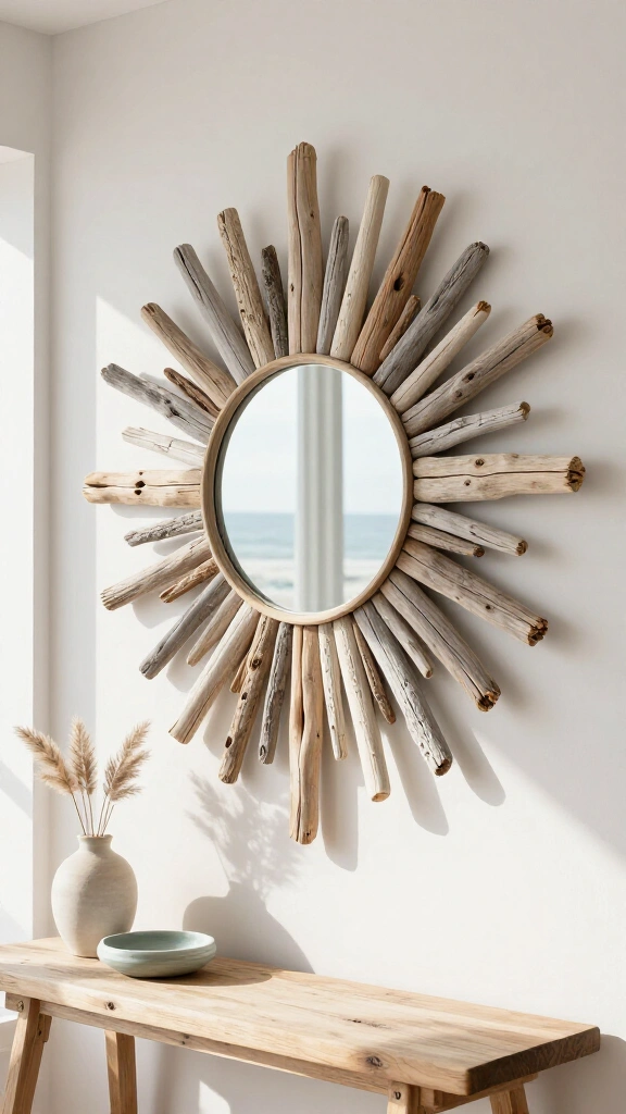 Driftwood wall hanging mirror