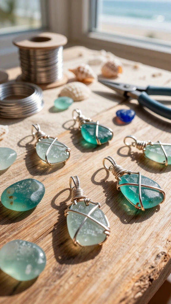 Sea glass wire-wrapped jewelry