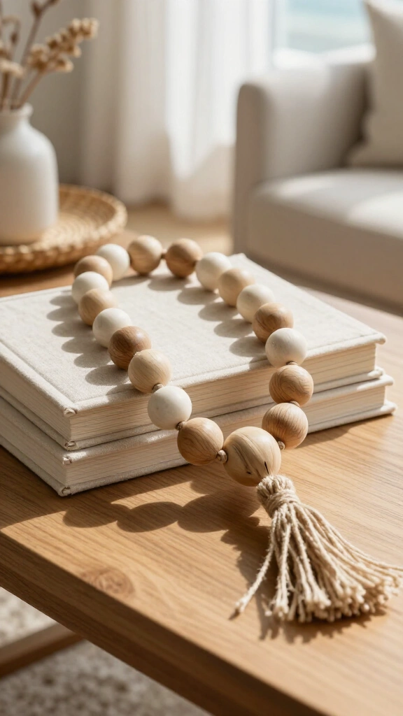 Coastal wooden bead garland