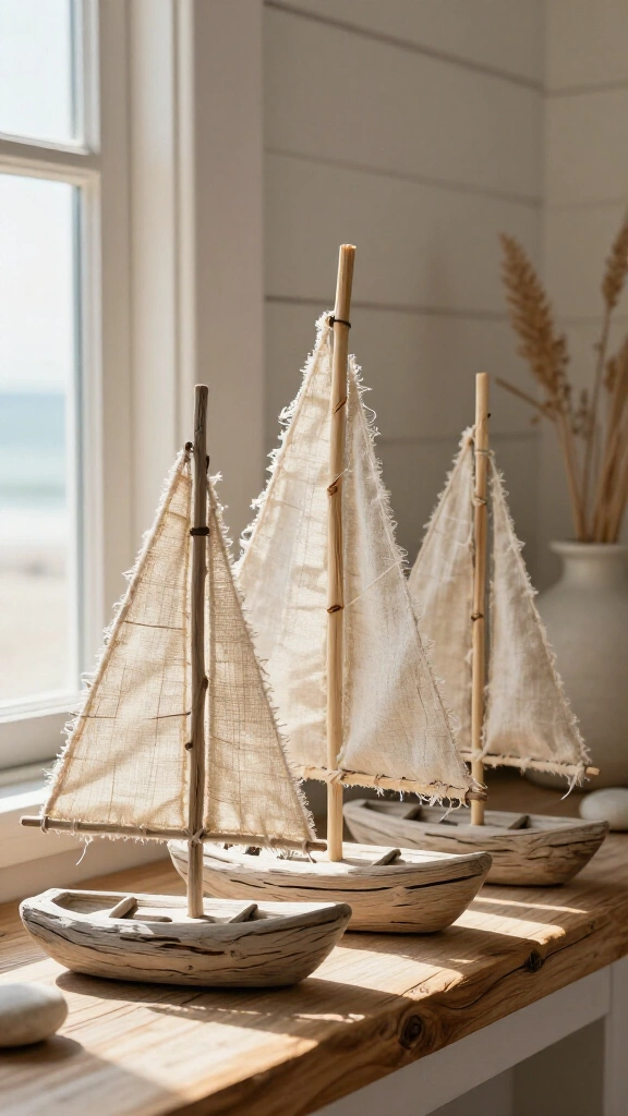Driftwood sailboat sculptures