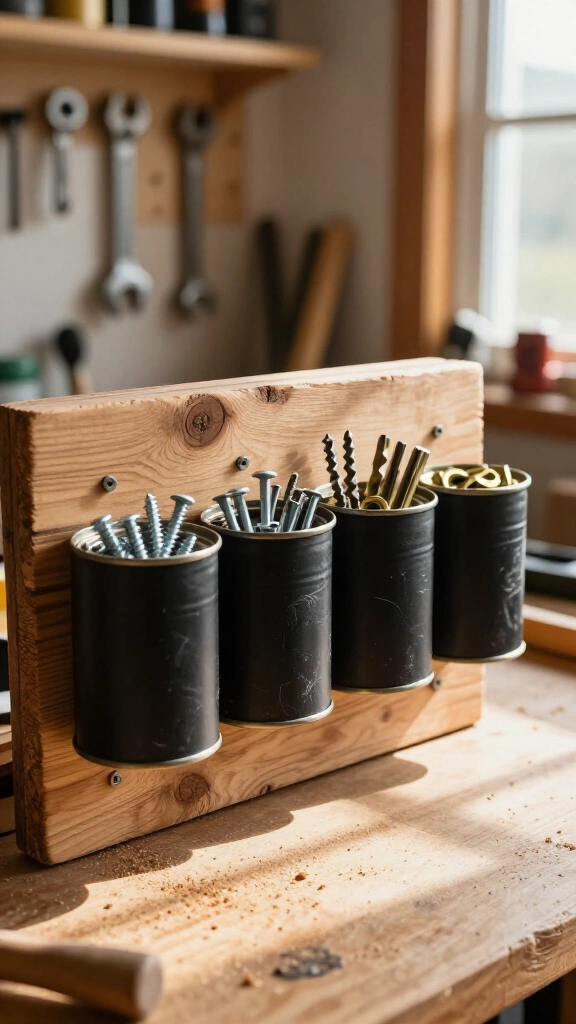 Upcycled Tin Can Hardware Organizer