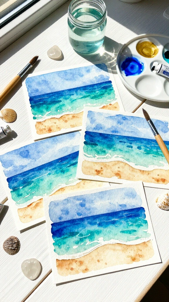 Watercolor ocean postcards