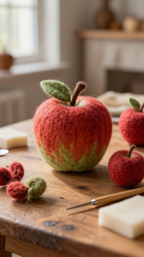 Needle-Felted Wool Apple Sculptures