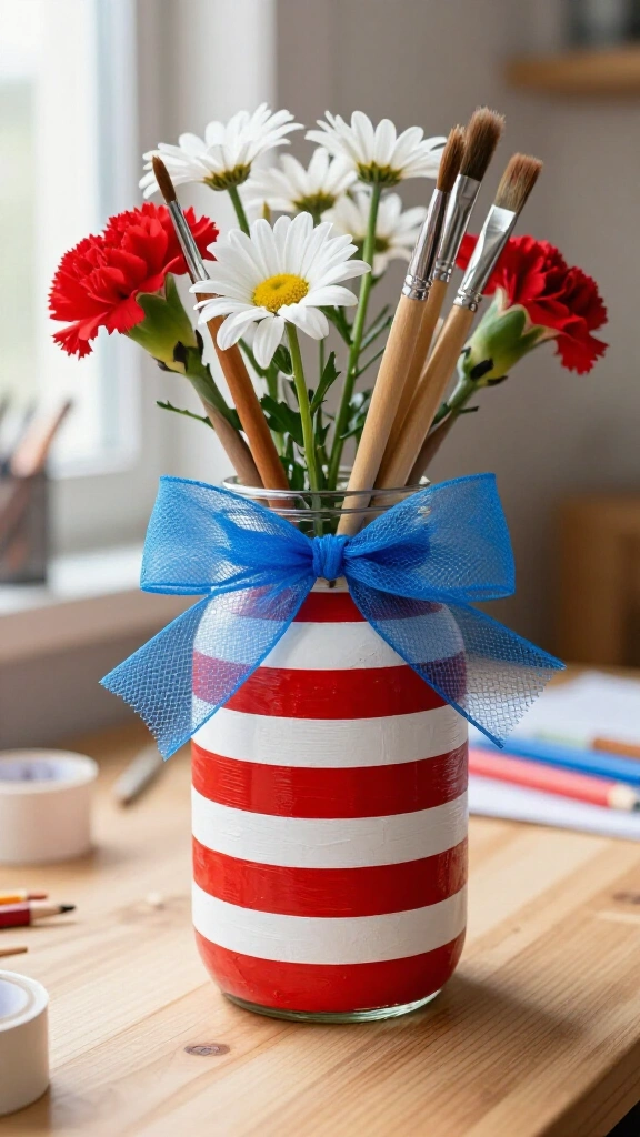 Cat in the Hat Painted Mason Jar Vase