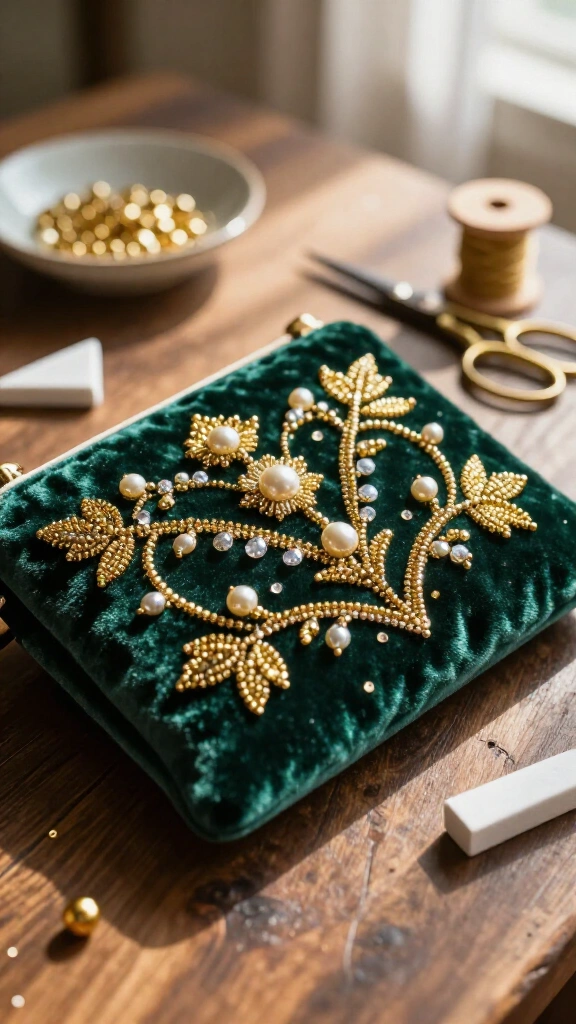 Bead-Embroidered Velvet Pouch