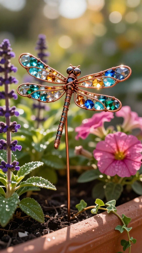Beaded Dragonfly Garden Stakes
