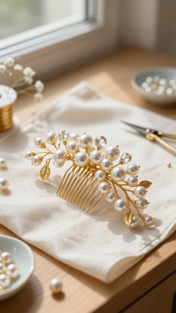 Pearl and Wire Bridal Hair Comb