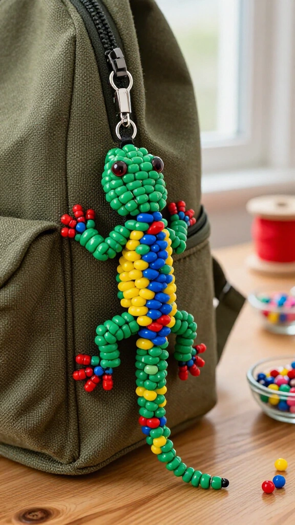 Seed Bead Lizard Backpack Clip